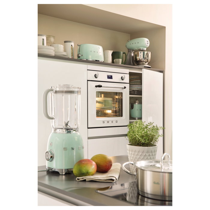 Smeg TSF01PGEU Tostadora de 2 Ranuras, 950W, Pastel Verde, Acero Inoxidable, Control por Botones, Función Descongelar y Recalentar, Bandeja Extraíble