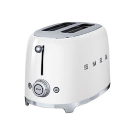 Smeg TSF01WHEU - Tostador de Pan / Tostadora Blanca con 2 Ranuras, Recalentamiento y Función Bagel