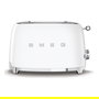 SMEG TSF01WHEU Toaster de 2 Rebanadas, Blanco, Acero Inoxidable, Control por Botones con 6 Niveles, Función Descongelar y Recuperar Calor, 950W