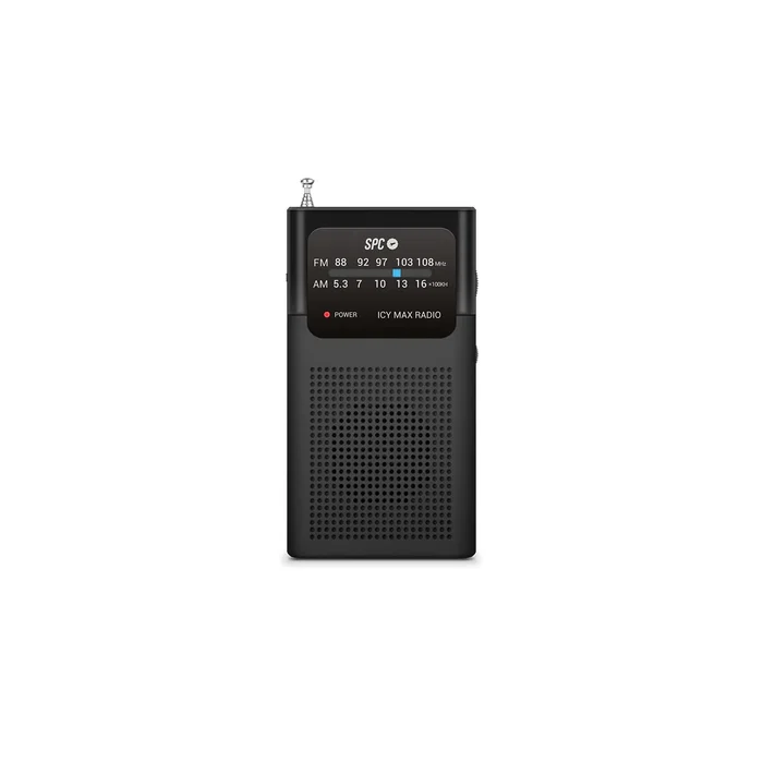 SPC Radio ICY MAX Portátil Analógica con Clip, Sintoniza AM/FM, Diales Grandes, Color Negro