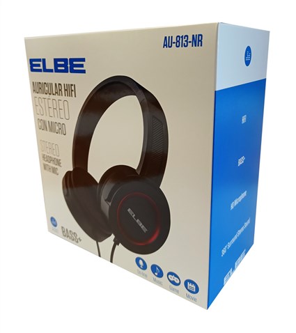 Elbe Auriculares de Diadema con Micrófono AU-813-NR Negros/Rojos
