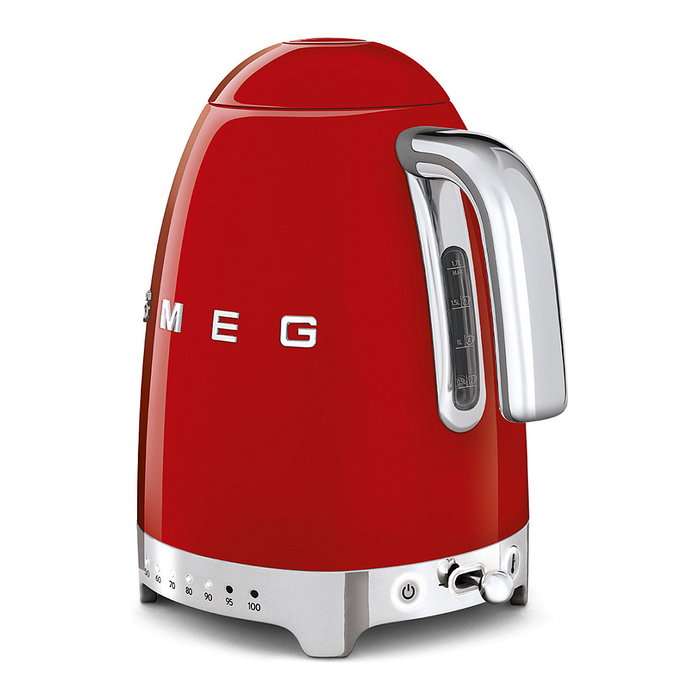 SMEG KLF04RDEU Hervidor de Agua 1.7 Litros 2400W Rojo Estilo Años 50 con 7 Temperaturas y Base Giratoria 360 grados