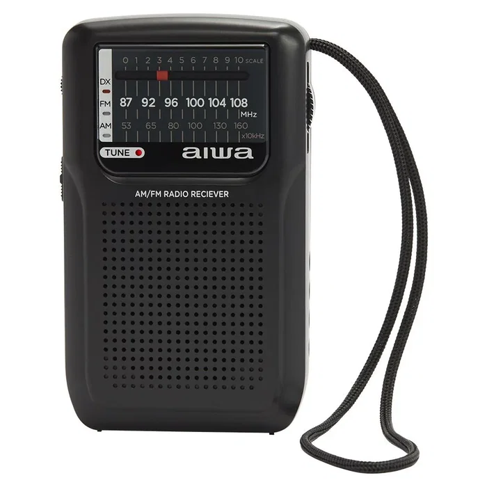 Aiwa RS-33 Radio Portátil Analógica AM FM con Salida Auriculares 3.5 mm Negro - Incluye Auriculares, Funda y Pilas