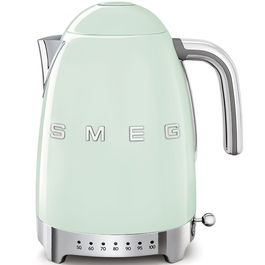 Smeg KLF04PGEU Tetera Eléctrica 1.7L 2400W, Estilo Años 50, Color Verde Pastel, 7 Ajustes Temperatura, Base Giratoria 360°