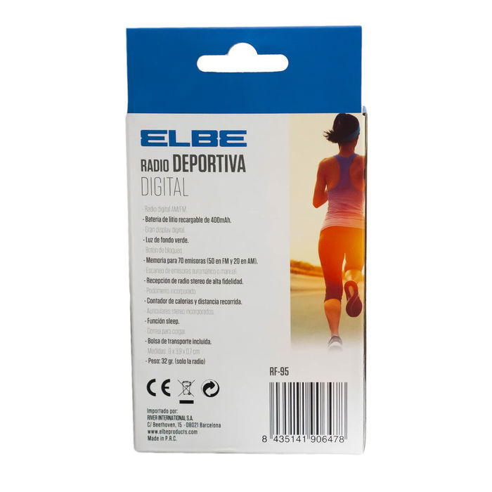 Elbe RF-95 Radio Digital AM/FM Deportiva con Podómetro y Auriculares Incluidos