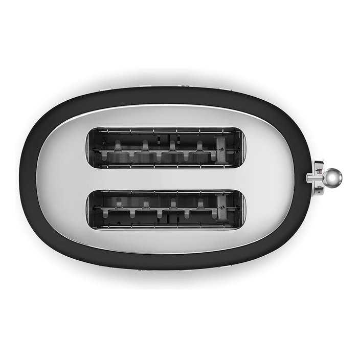 Smeg TSF01BLMEU Toaster Negro, 2 Rebanadas, Acero Inoxidable, 950 W, Función Descongelar y Recalentar, Control Dorado Ajustable