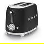 Smeg TSF01BLMEU Toaster Negro, 2 Rebanadas, Acero Inoxidable, 950 W, Función Descongelar y Recalentar, Control Dorado Ajustable