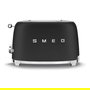 Smeg TSF01BLMEU Toaster Negro, 2 Rebanadas, Acero Inoxidable, 950 W, Función Descongelar y Recalentar, Control Dorado Ajustable