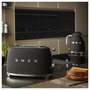 Smeg TSF01BLMEU Toaster Negro, 2 Rebanadas, Acero Inoxidable, 950 W, Función Descongelar y Recalentar, Control Dorado Ajustable
