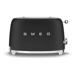 Smeg TSF01BLMEU Toaster Negro, 2 Rebanadas, Acero Inoxidable, 950 W, Función Descongelar y Recalentar, Control Dorado Ajustable