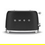 Smeg TSF01BLMEU Toaster Negro, 2 Rebanadas, Acero Inoxidable, 950 W, Función Descongelar y Recalentar, Control Dorado Ajustable