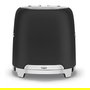 Smeg TSF01BLMEU Toaster Negro, 2 Rebanadas, Acero Inoxidable, 950 W, Función Descongelar y Recalentar, Control Dorado Ajustable