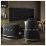 Smeg TSF01BLMEU Toaster Negro, 2 Rebanadas, Acero Inoxidable, 950 W, Función Descongelar y Recalentar, Control Dorado Ajustable