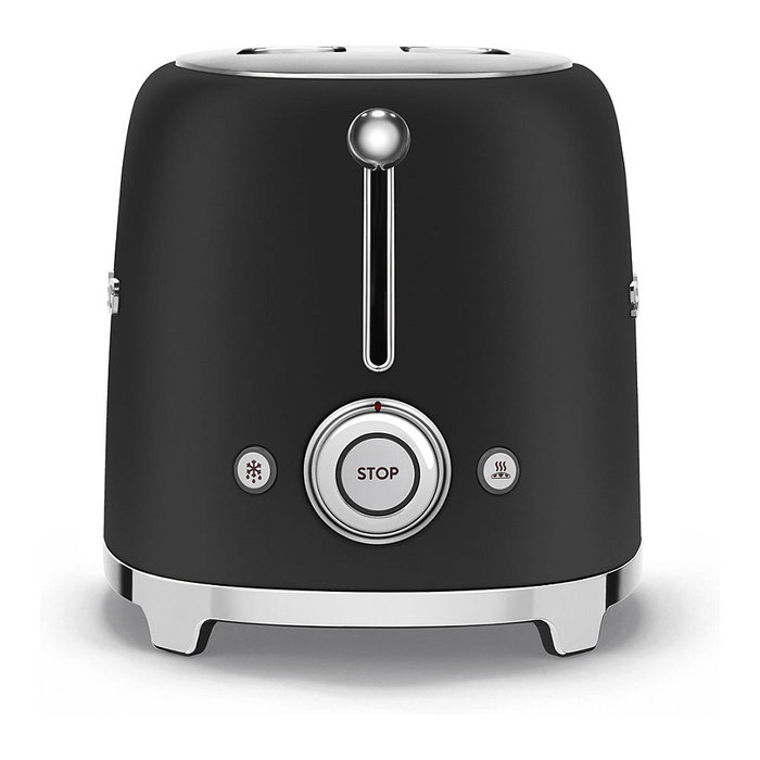 Smeg TSF01BLMEU Toaster Negro, 2 Rebanadas, Acero Inoxidable, 950 W, Función Descongelar y Recalentar, Control Dorado Ajustable