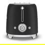 Smeg TSF01BLMEU Toaster Negro, 2 Rebanadas, Acero Inoxidable, 950 W, Función Descongelar y Recalentar, Control Dorado Ajustable