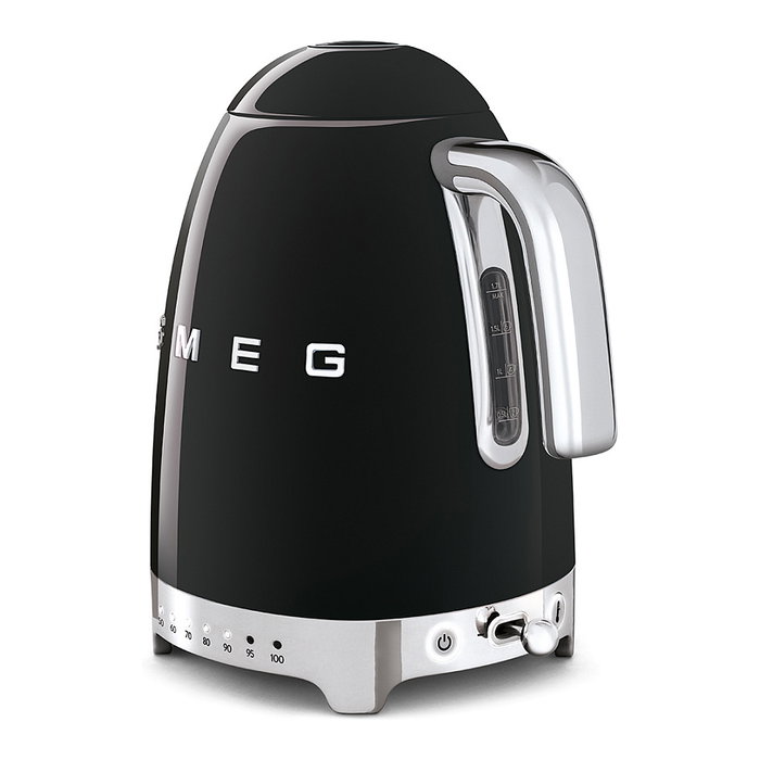 Smeg KLF04BLEU Tetera Eléctrica 50s Style, 1.7L 2400W, Negro, Acero Inoxidable, 7 Temperaturas, Filtro Antical, Apagado Automático