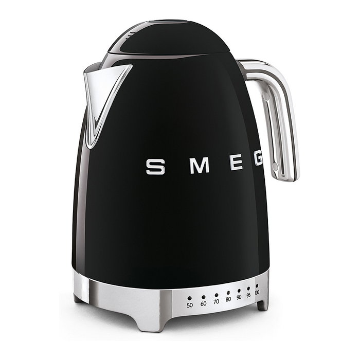 Smeg KLF04BLEU Tetera Eléctrica 50s Style, 1.7L 2400W, Negro, Acero Inoxidable, 7 Temperaturas, Filtro Antical, Apagado Automático
