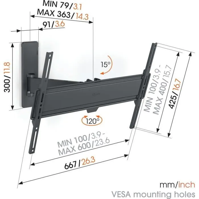 Vogels Soporte de Pared para TV TVM 1623 Full-Motion, 1 Brazo, para TVs de 40-77 Pulgadas