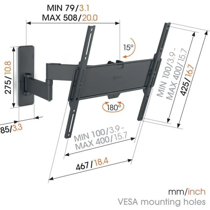 Vogels TVM 1443 Soporte de Pared para TV Full-Motion+, 2 Brazos, para Pantallas de 32-65 Pulgadas