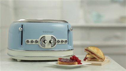 Ariete 156/05 Tostador 4 Ranuras Azul con Selector de 6 Niveles de Tueste, Descongelar, Recalentar y Cancelar, Bandeja Recogemigas Extraíble