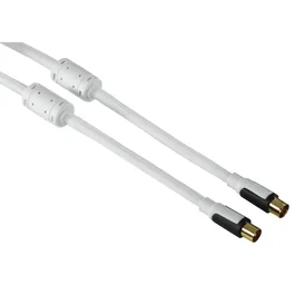 Hama Cable Coaxial de Antena 1.5m Blanco con Conectores M/H, Apantallamiento Cuádruple, Atenuación 100 dB, Núcleo de Ferrita y Conectores Dorados - Pack de 20 Unidades