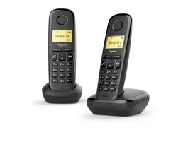 Gigaset A170 Duo Teléfono fijo DECT/analógico con 2 terminales inalámbricos, identificador de llamadas, agenda 50 entradas y pantalla LCD, Negro