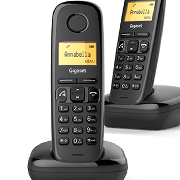 Gigaset A270 Duo - Teléfono Fijo Inalámbrico DECT con ECO DECT, Pantalla AlfaNumérica, Agenda 50 Contactos, Manos Libres y Alarma