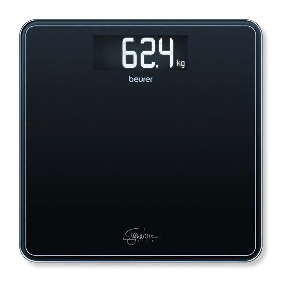 Beurer GS-400 Báscula Digital de Baño de Vidrio Negra con Pantalla LCD, Capacidad 200 kg
