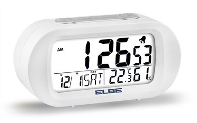 Elbe Reloj Despertador RD-009-B Temperatura Humedad Pantalla 9cm Blanco
