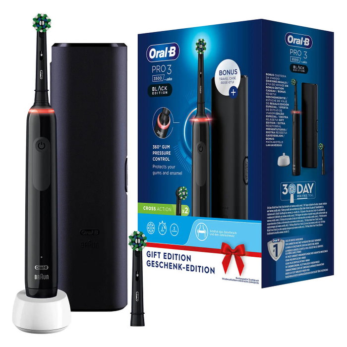 Oral-B Pro 3 3500 Cepillo Dental Eléctrico Giratorio Negro con Temporizador y Estuche de Viaje Oral-B Pro 3 3500 Cepillo Dental Eléctrico Giratorio Negro con Temporizador y Estuche de Viaje