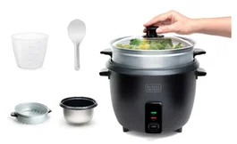 Black & Decker BXRC1800E Arrocera / Reiskocher 1.8 Litros 700W, Función mantener caliente, Tapa y cuchara incluida, Color Negro