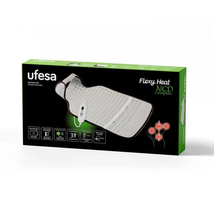 Ufesa Manta Eléctrica Flexy Heat NCD Complex, 42 x 63 cm, 100W, 3 Niveles de Temperatura, Apagado Automático 90 Min, Cubierta Microfibra, Beige, 10205386
