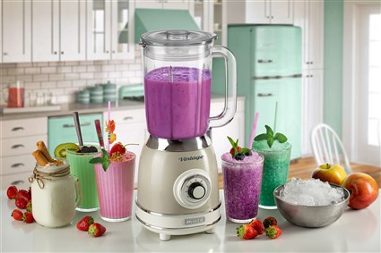 Ariete 583/03 Batidora de Vaso Vintage Beige con Vaso de Vidrio y 4 Velocidades para Batidos y Granizados, Diseño Retro