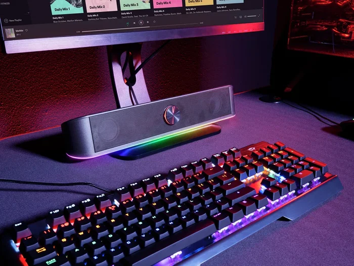 Trust Barra de Sonido PC GXT 619 Thorne - 6W RMS, 2.0 Canales, RGB, USB y AUX, Color Negro