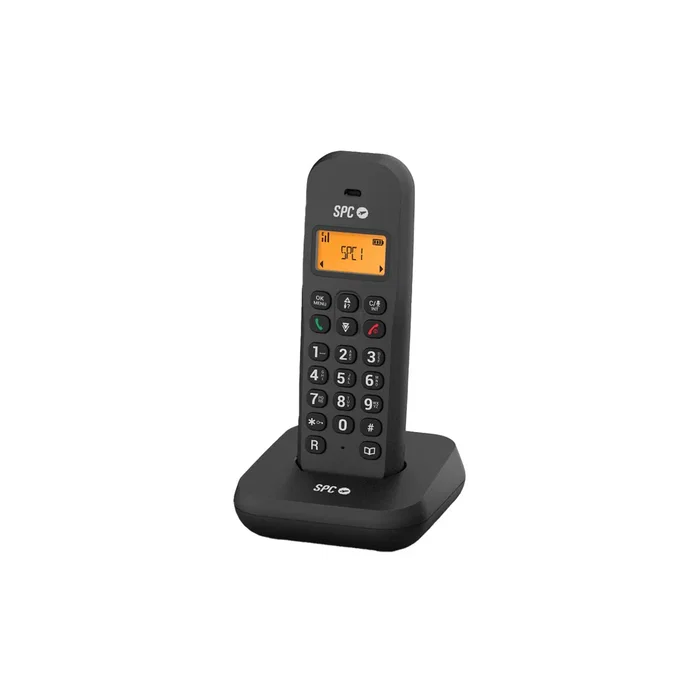 SPC KEOPS 7334N Teléfono Inalámbrico DECT con Identificador de Llamadas, Modo ECO, Pantalla Ámbar, Base, Registro y Agenda 50 Contactos, Negro