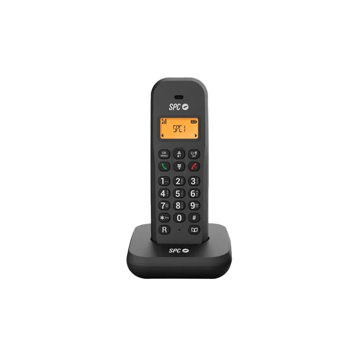 SPC KEOPS 7334N Teléfono Inalámbrico DECT con Identificador de Llamadas, Modo ECO, Pantalla Ámbar, Base, Registro y Agenda 50 Contactos, Negro