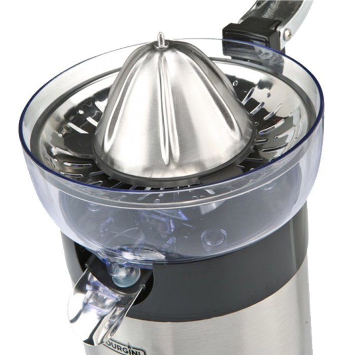 Bourgini Exprimidor Semi Profesional, Cuerpo y Cono de Acero Inoxidable, Palanca Metálica, Motor 130W Potente y Silencioso, Antigoteo, Fácil de Limpiar