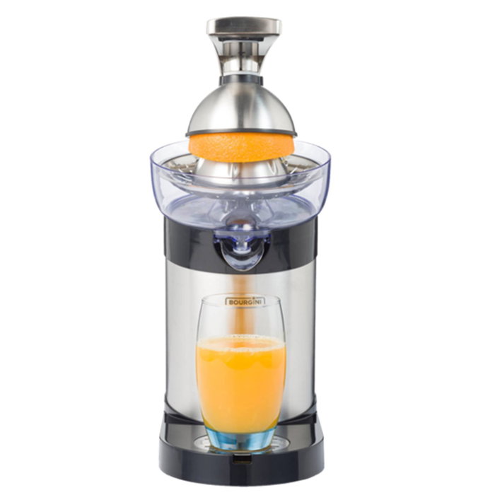 Bourgini Exprimidor Semi Profesional, Cuerpo y Cono de Acero Inoxidable, Palanca Metálica, Motor 130W Potente y Silencioso, Antigoteo, Fácil de Limpiar