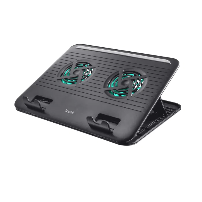 Trust Soporte Refrigerante para Portátil Cyclone Negro - Base de Refrigeración con 2 Ventiladores USB hasta 15.6" - Altura Ajustable 8 Niveles