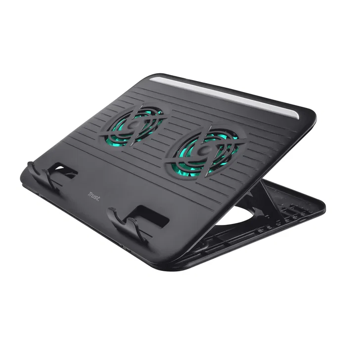 Trust Soporte Refrigerante para Portátil Cyclone Negro - Base de Refrigeración con 2 Ventiladores USB hasta 15.6" - Altura Ajustable 8 Niveles