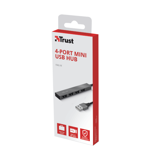 Trust Halyx Hub USB 2.0 de 4 puertos, Aluminio Gris