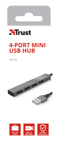 Trust Halyx Hub USB 2.0 de 4 puertos, Aluminio Gris