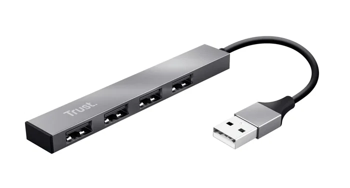 Trust Halyx Hub USB 2.0 de 4 Puertos - 480 Mbit/s - Carcasa de Aluminio