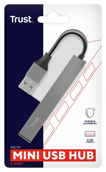 Trust Halyx Hub USB 2.0 de 4 Puertos - 480 Mbit/s - Carcasa de Aluminio