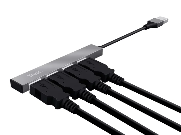 Trust Halyx Hub USB 2.0 de 4 Puertos - 480 Mbit/s - Carcasa de Aluminio