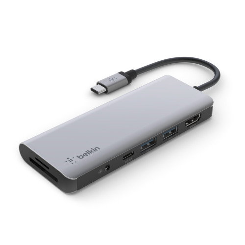 Belkin AVC009btSGY Adaptador USB 3.2 Gen 1 (3.1 Gen 1) Tipo-C con Suministro de Potencia USB de 100W, Plata