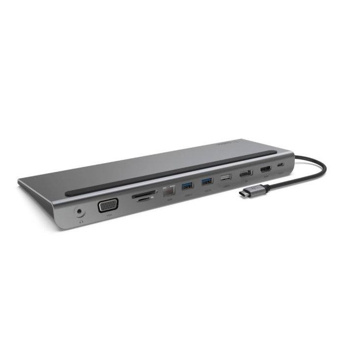Belkin INC004BTSGY Docking Station USB Tipo C con 10 Puertos, HDMI, DisplayPort, VGA, USB-A, USB-C, Ethernet Gigabit y Lector SD, hasta 100W PD