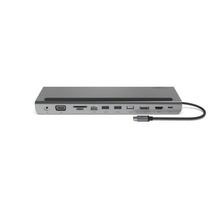Belkin INC004BTSGY Docking Station USB Tipo C con 10 Puertos, HDMI, DisplayPort, VGA, USB-A, USB-C, Ethernet Gigabit y Lector SD, hasta 100W PD