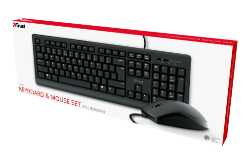 Trust 23972 Teclado y Ratón USB QWERTY Español Negro Resistente a Derrames