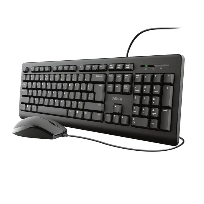 Trust Primo Pack Teclado y Ratón USB, QWERTY Español Negro, Teclado Completo Resistente a Derrames con Cable 1.8m, Ambidiestro, Silencioso, para Windows, Mac, ChromeOS